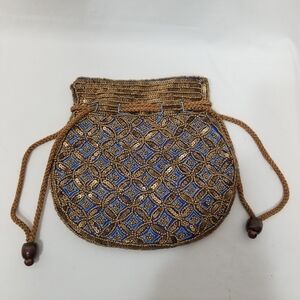 Traditional Potli Blue Silk Women's And Copper Beaded/Sequin Pouch Handbag India